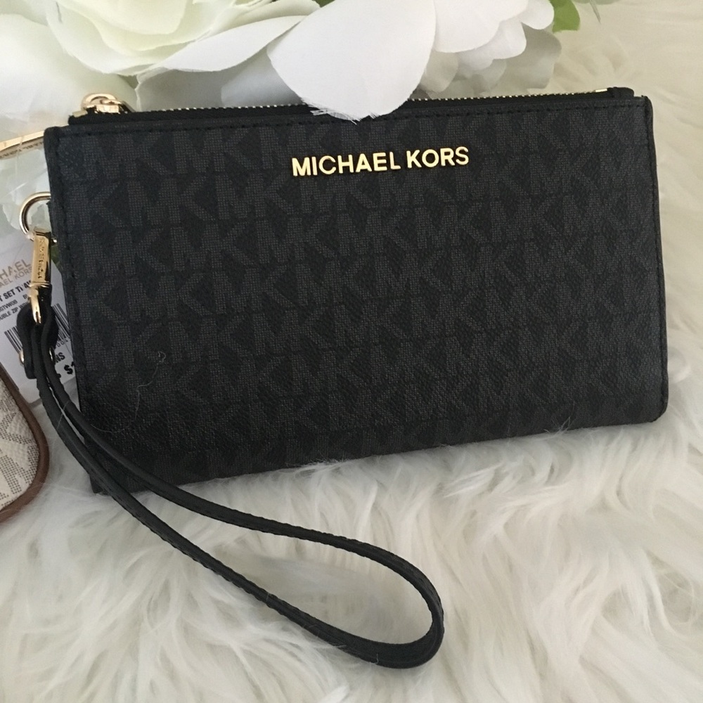 🆕Michael Kors jet set double zipper black wallet